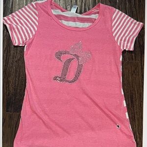 Kids Pink Striped Tee with Rhinestone Design